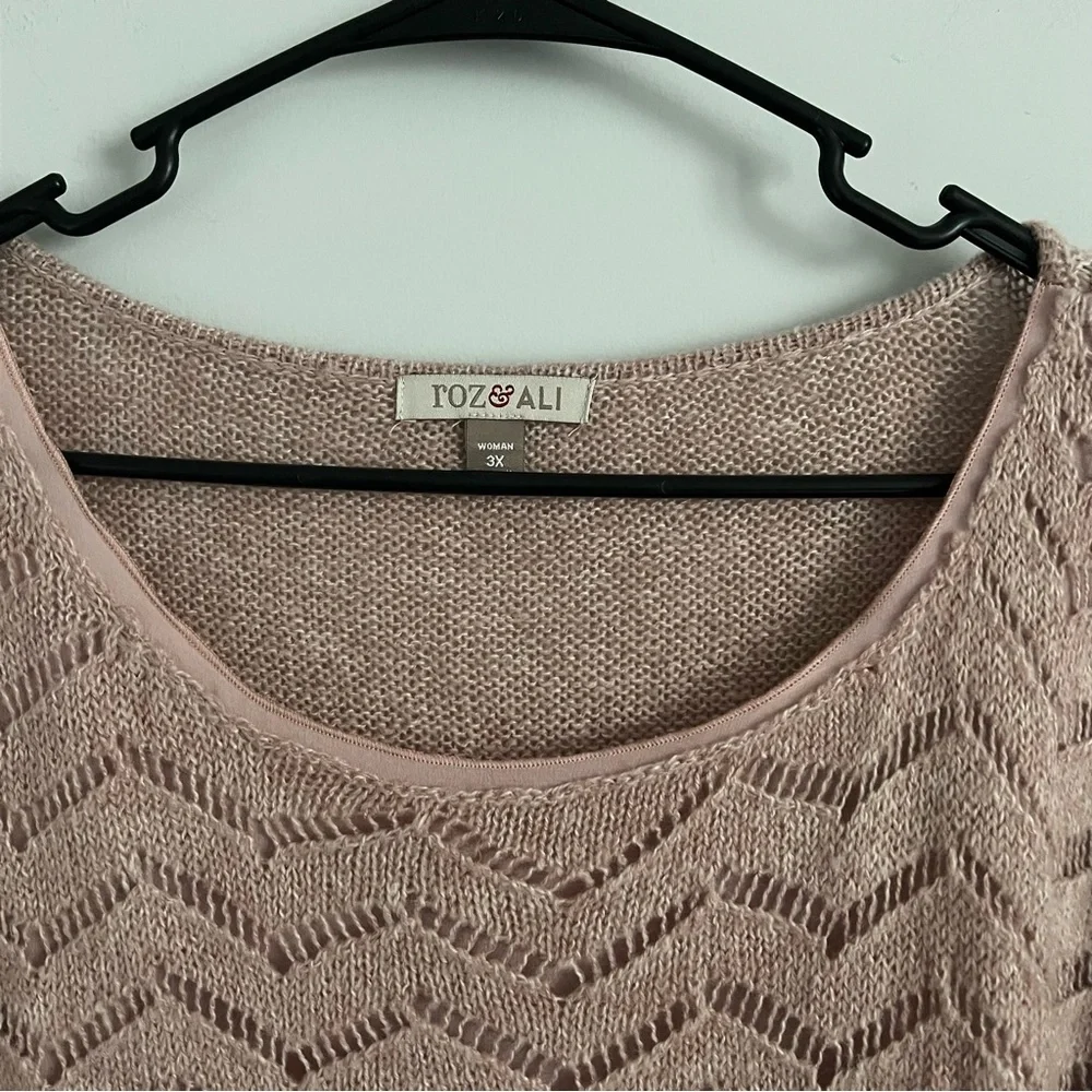 Roz & Ali Blush Crochet Knit Half Sleeve Sweater Blouse